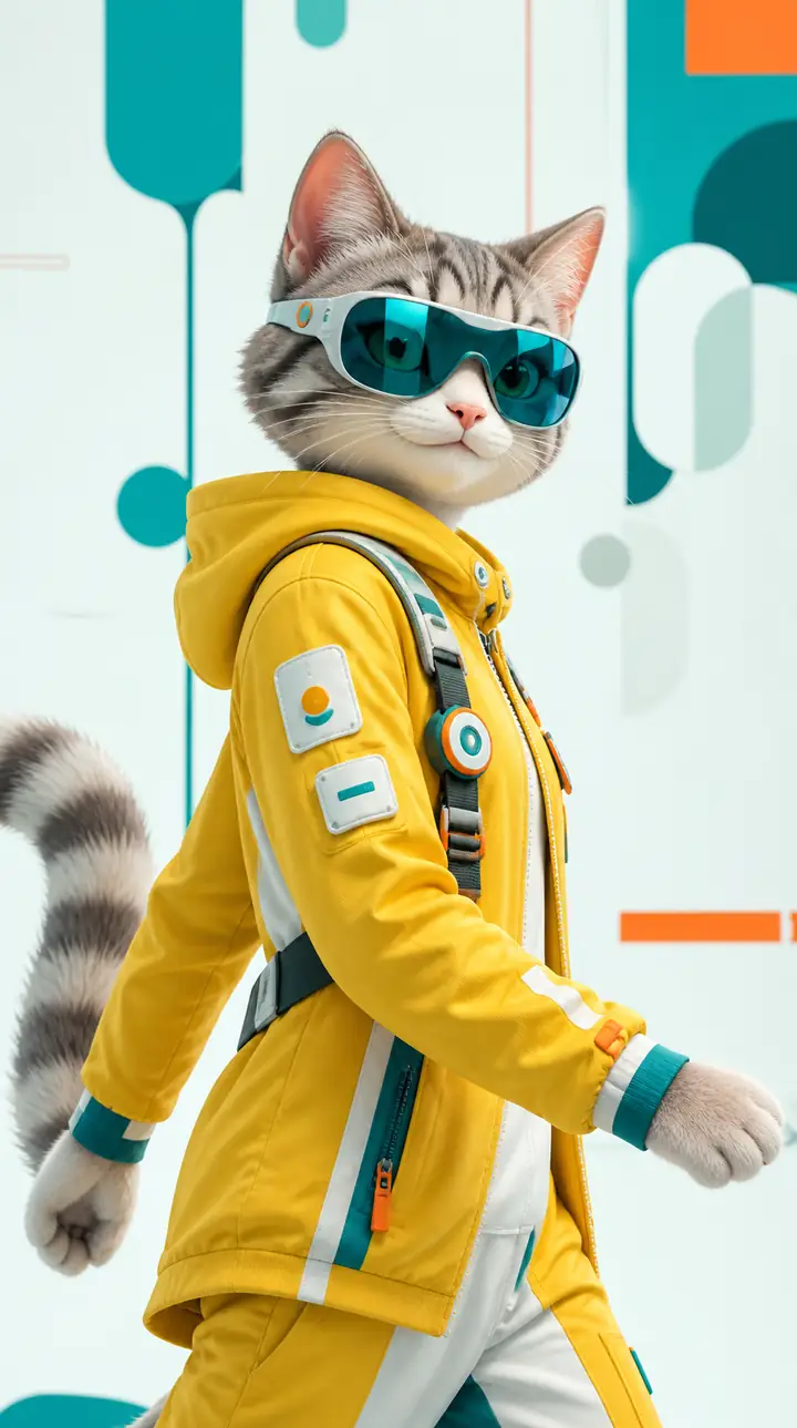Animierte Katze in einem gelben Hoodie