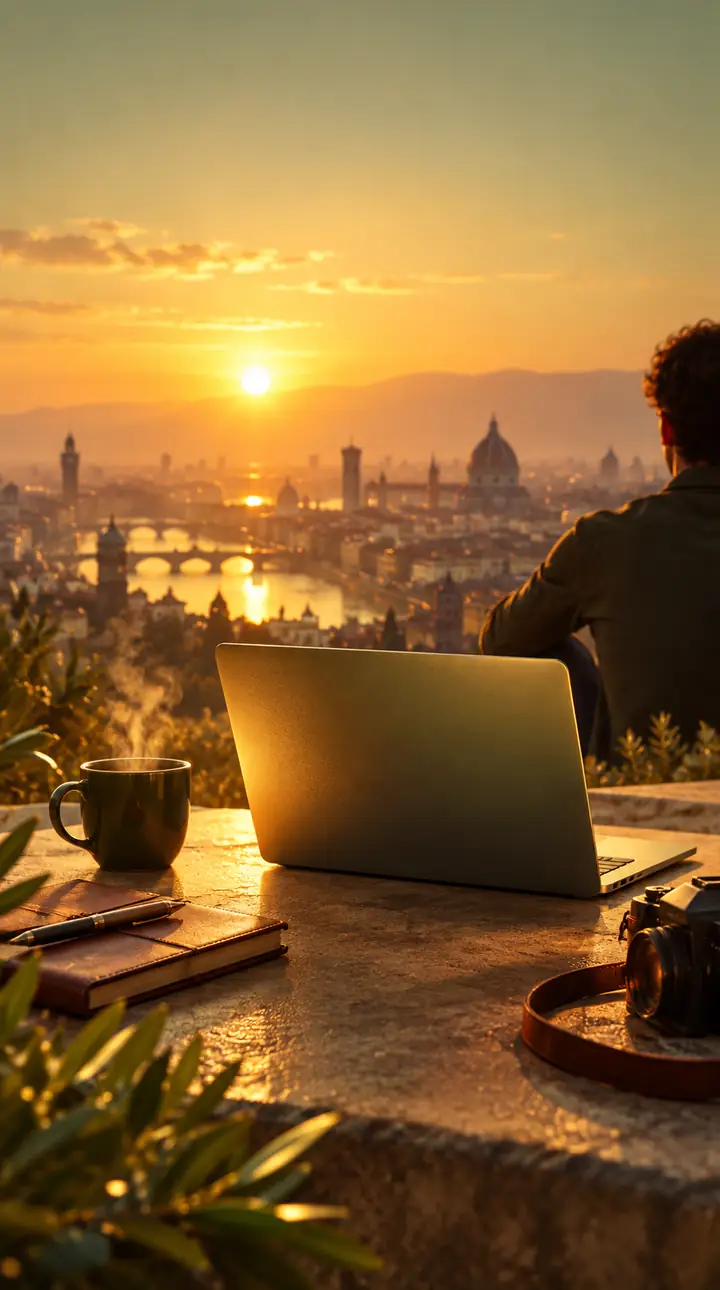 Kinematischer Sonnenaufgang über einer Stadt