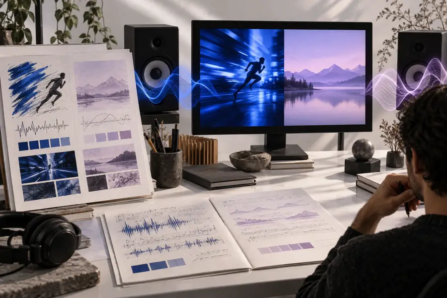 A written soundtrack brief beside a video concept