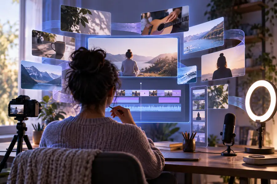 Abstract browser-based video creation scene